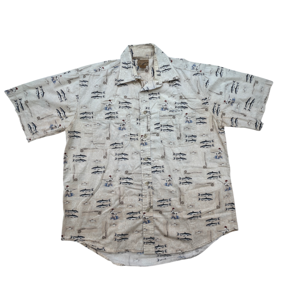 Ivy Crew Shirt Mens Large Fishing Fish Print Short Sleeve Outdoors Hiking
